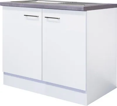 Obrázek produktu pro Kuchyňská skříňka pod dřez vč. dřezu Flex Well Varo ŠxHxV 100 x 60 x 86 cm čelo bílá matná korpus bílá