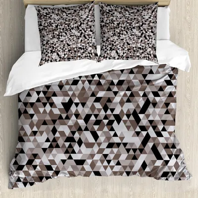 Immagine prodotto di ABAKUHAUS Set copripiumino geometrico, immagine astratta sfocata - design moderno - tonalità di colore tont, 155 x 220 cm + 80 x 80 cm, bianco nero cacao