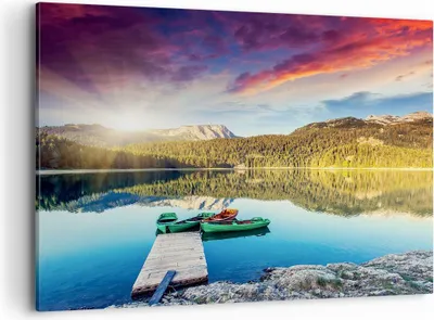 Produktbild von Bild auf Leinwand - Leinwandbild - See Berge Wasser - 100x70cm - Wand Bild - Wanddeko - Wandbilder - Leinwanddruck - Bilder - Kunstdruck - Wanddekoration - Leinwand bilder - Wandkunst - AA100x70-3595