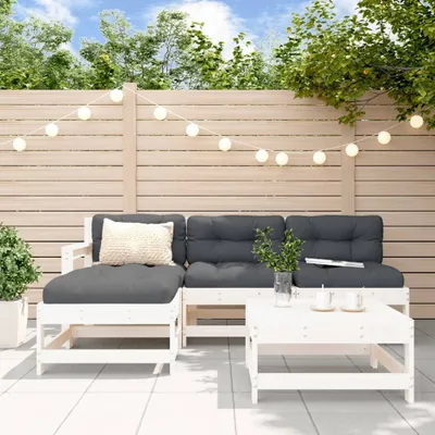 Produktbild von [Home] 5-tlg. Garten-Lounge-Set mit Kissen Weiß Massivholz , Neue Mode 2024 im häuslichen Leben