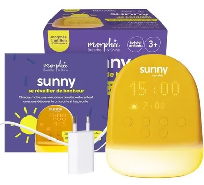 Image de Réveil Enfant MORPHÉE SUNNY, 365 Découvertes Audio, Veilleuse Éducative, Jaune