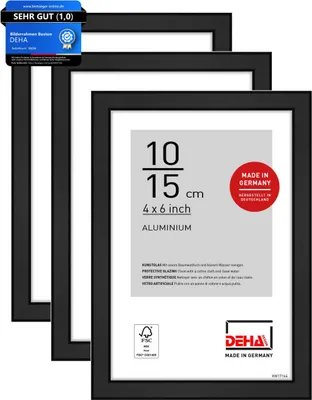 Produktbild von DEHA Design Aluminium Portraitrahmen, Bilderrahmen 3er SET Boston, 10x15 cm, Eloxal Schwarz Matt