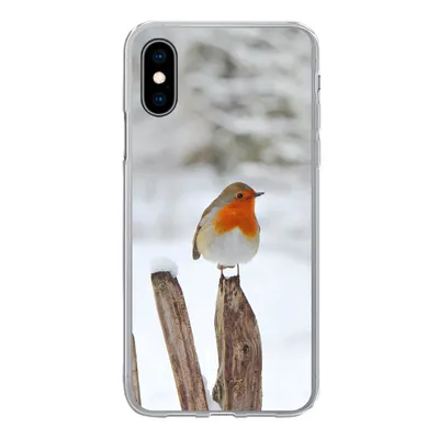 Produktbild von MuchoWow® Handyhülle Schutzhülle Hülle für iPhone X Vogel - Zaun - Schnee Silikon Softcase Handy Hülle - Handyhülle