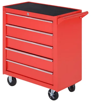 Productafbeelding van DURHAND werkbankwagen met wielen, gereedschapswagen met 5 lades, staal, rood
