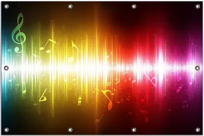 Produktbild von Wallario Outdoor-Poster für Garten oder Balkon, Motiv Blau-gelbe Noten der Musik, in ca. 80 x 120 cm