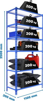 Produktbild von Simonrack Schwerlastregal SIMONCLICK SUPERPLUS 6 8435104953822 blau, weiß 110,0 x 30,0 x 250,0 cm