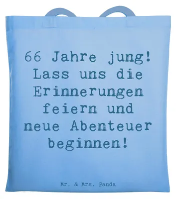 Produktbild von Mr. & Mrs. Panda Tote Bag Spruch 66. Geburtstag Feiern - Sky Blue - Geschenk, Jutebeutel, Geburtstagsspruch, Tasche, Geburtstagsfeier, Schultasche, Geschenke, Shopping