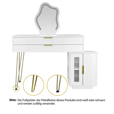 Produktbild von Flieks Schminktisch mit Spiegel, Spiegel mit Led, Schminktisch mit 2 Schubladen, Frisierkommode Frisiertisch mit Schrank, 100x40x78cm, Weiß