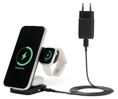 Obrázok produktu pre A. Základná nabíjací stanica MagSafe, bezdrôtová nabíjačka 3 v 1 s certifikáciou Qi2.2