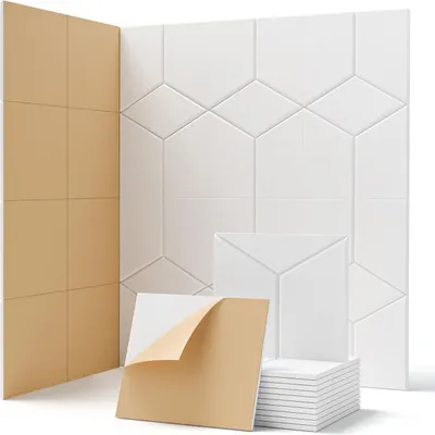 Produktbild von Famanu Akustikpaneele 12 Stück - Geräuschdämpfende, dekorative Paneele 30 x 26 x 0,9 cm - Hohe Dichte - Büro, Aufnahmestudio (weiß)