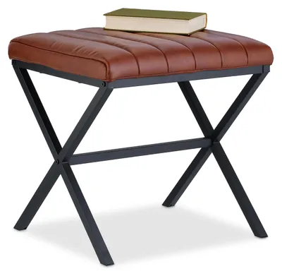 Hocker aus Kunstleder und Metall, 46x47x42 cm, schwarz/braun