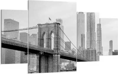 Produktbild von Bild auf Leinwand - Leinwandbild - 4 Teile - Brücke Brooklyn schwarz und weiß - 160x90cm - Wand Bild - Wanddeko - Wandbilder - Leinwanddruck - Bilder - Wanddekoration - Leinwand bilder - DL160x90-4245