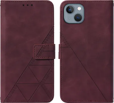 Produktbild von iPhone 15 Plus Hülle, Schlank Prägung Flip Leder Kartenfächer Schutzhülle mit Ständer für iPhone 15 Plus Rot