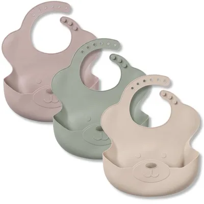 Produktbild von Omgoods – Set mit 3 Silikon-Lätzchen für Babys mit Auffangbehälter