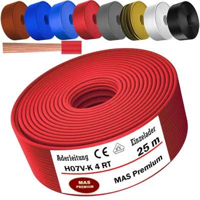 Produktbild von 25m Aderleitung H07 V-K RT 1x4 mm² Rot Einzelader flexibel