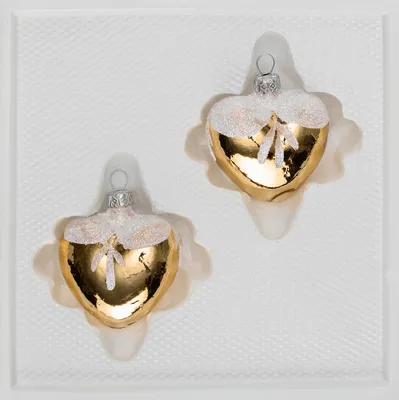 Produktbild von 2 tlg. Glas-Herzen Set in Hochglanz Vintage Gold
