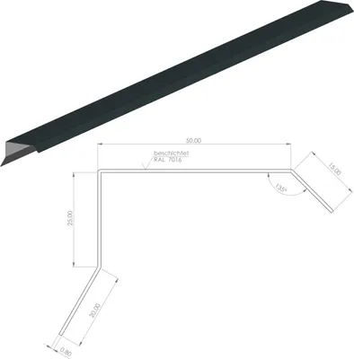 Produktbild von Blendenabdeckung für Flachdach Aluminium | 50mm Blende | Anthrazit 200cm | Dachblech Tropfkante Winkelblech Pultdach Gartenhaus