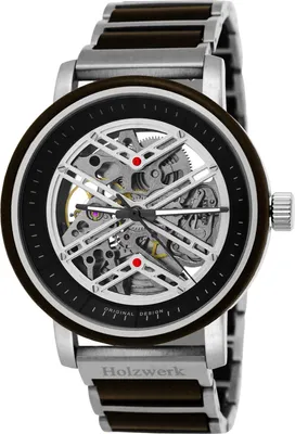Produktbild von Holzwerk COCHEM Herren Edelstahl & Holz Automatik Handaufzug Uhr, silber, braun