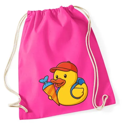 Produktbild von Huuraa Turnbeutel Quietscheente Einschulung Gummiente Schulanfang 12 Liter Fuchsia Baumwolle Rucksack Geschenkidee