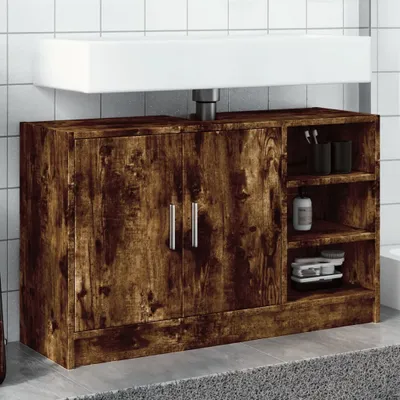 Produktbild von "2026 Promotion" Waschbeckenunterschrank - Badezimmerschrank - Räuchereiche 90x29x55 cm - Holzwerkstoff - Badezimmer CC30552