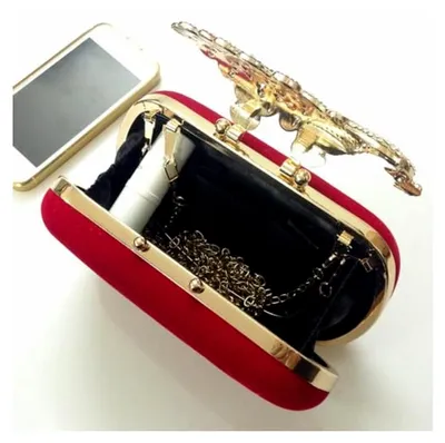 Produktbild von Damen Clutch Abendtasche mit Abnehmbarer Kette in Rot aus Samt