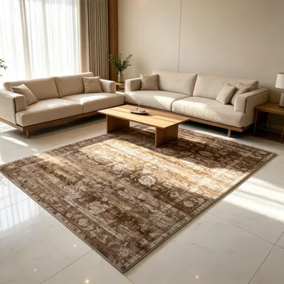 Imagen del producto de Alfombra marrón moderna con estampado floral vintage, tamaño: 80 x 300 cm