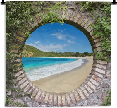 Produktbild von MuchoWow® Wandteppich Wandbehang Strand - Meer - Blick 150x150 cm Tapisserie Dekoration Wandtuch - Wohnaccessoires - Modernes