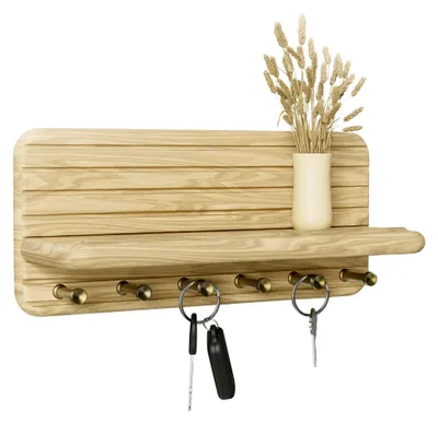 Produktbild von Schlüsselbrett mit Ablage und 6 Haken aus Holz für Eingangsbereich, Flur, Küche