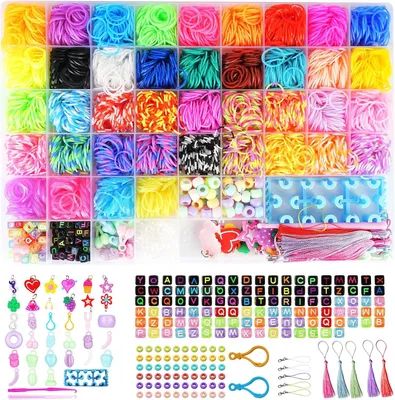 Produktbild von Über 3800 Webband-Sets, 54 Sets von Gummibändern mit Rasterstruktur für Kinder, inklusive Webstuhl, Häkelnadel, Gummiband und Anhänger