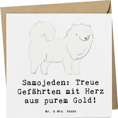 Produktbild von Mr. & Mrs. Panda Glückwunschkarte Samojede Herz - Weiß - Geschenk, Klappkarte, fröhliches Lächeln, Hunderassen, doppelkarte, Eigenschaften, Grußkarte, anlasskarte, Pflege