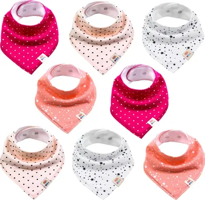 Produktbild von Baby Dreieckstücher 8 Stück Halstuch aus Baumwolle mit verstellbaren Druckknöpfen Lätzchen für Kleinkinder Mädchen