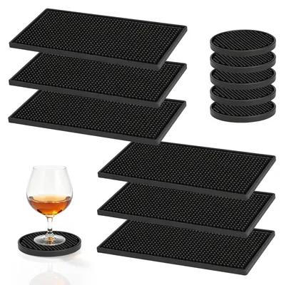 Silikon-Abtropfmatte 30x15 cm, 6er Set mit Untersetzern