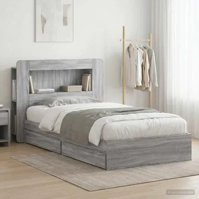 Image de Lit de luxe avec rangement, gris Sonoma, 100 x 200 cm, fabriqué en panneaux de particules
