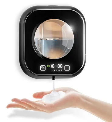 Image de Distributeur de savon mural automatique, 320 ml, noir, distributeur de savon mural à capteur, USB-C, distributeur de savon électrique pour la salle de bain, la cuisine et le bureau (mousse, noir)