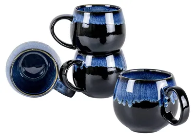 Porzellan-Kaffeetassen Set 4er, 530 ml, Blau, Reaktivglasur