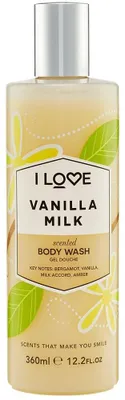 Produktbild von I LOVE Vanilla Milk, Duschgel, 360 ml, Erwachsene, Körper, Milch, Bernstein, Bergamotte, Vanille, Flasche