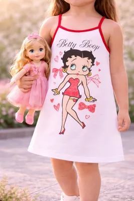 Produktbild von 82026 Disney Betty Boop Trägerkleid Mädchen – Weiß, Gr. 98 – Süßes Kleid für kleine Betty Boop-Fans