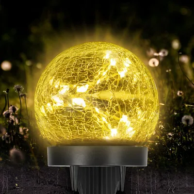 Produktbild von LQWELL Solar Bodenleuchte für Garten, Solar Gartenleuchte für Außen, Kugel Crackle Glas Solarlampe, Warmweiß 3000K, IP65 Wasserdicht für Rasen, Balkon