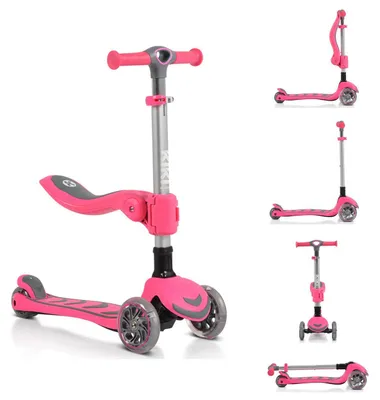 Produktbild von Byox Kinderroller Kiki 2 in 1, Höhe einstellbar, 4 blinkende PolyurethanRäder, klappbar rosa