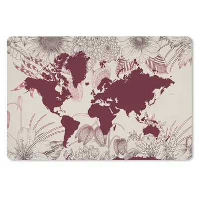 Produktbild von MuchoWow® Schreibtischunterlage Weltkarte - Rot - Blumen 60x40 cm - XXL Mauspad - Großes Mauspad