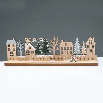 Obrázok produktu pre ACA Osvetlená vianočná dekorácia z dreva, vianočná dedinka s odpočítavaním, 33 x 5 x 10 cm, X063362