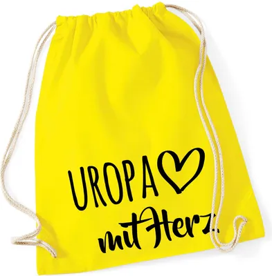 Produktbild von Huuraa Turnbeutel Uropa mit Herz 12 Liter Yellow Baumwolle Rucksack Geschenkidee