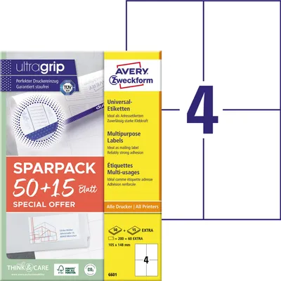 Produktbild von Etikett 6601 105x148mm 200+60 Stück Packung mit 6 Stück