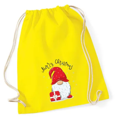 Produktbild von Huuraa Turnbeutel Merry Christmas Wichtel 12 Liter Yellow Baumwolle Rucksack Geschenkidee