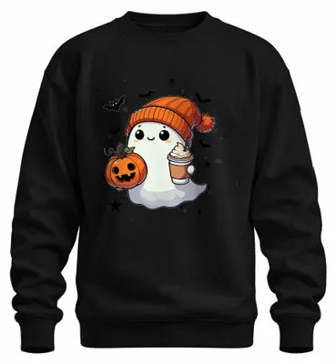 Produktbild von Süßer Halloween Geist Kürbis Pumpkin Spice Latte Herbst Sweatshirt Pullover, Schwarz, L