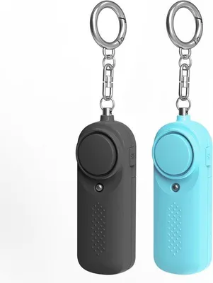 Image de 2 alarmes personnelles - porte-clés avec alarme - alarme personnelle en porte-clés - bouton SOS - avec signal d'urgence de 130 dB - alarme de sécurité personnelle - porte-clés avec lampe LED pour enfants, femmes et personnes âgées (noir + bleu)