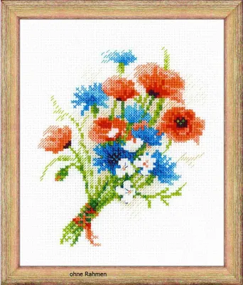 Produktbild von Auslaufmodell Riolis Kreuzstich-Set "Blumenstrauß mit Kornblumen", Zählmuster