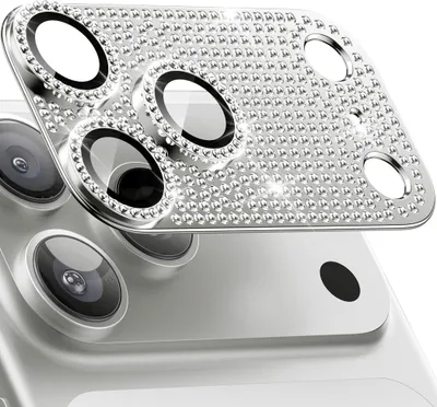 Obrázok produktu pre Ochranné sklo na fotoaparát pre Apple iPhone 17 Pro Max, kovové s diamantovým vzorom, strieborné