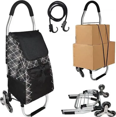 Productafbeelding van Unyqoos® boodschappentrolley 45 liter – opvouwbaar en lichtgewicht, met 6 wielen en een trappenbeklimmer, afneembare, waterdichte tas van 1680D Oxford-materiaal, stevig metalen frame