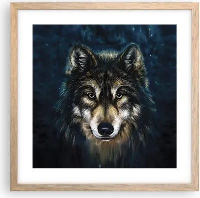 Produktbild von Gerahmtes Poster - Rahmen in heller Eiche - Wolf Dunkel Grafik - 40x40 cm - Wand Bild - Wanddeko - Wandbilder - Kunstposter - Wandposter - Bilderrahmen - Bilder - Kunstdruck - P2NAC40x40-4845